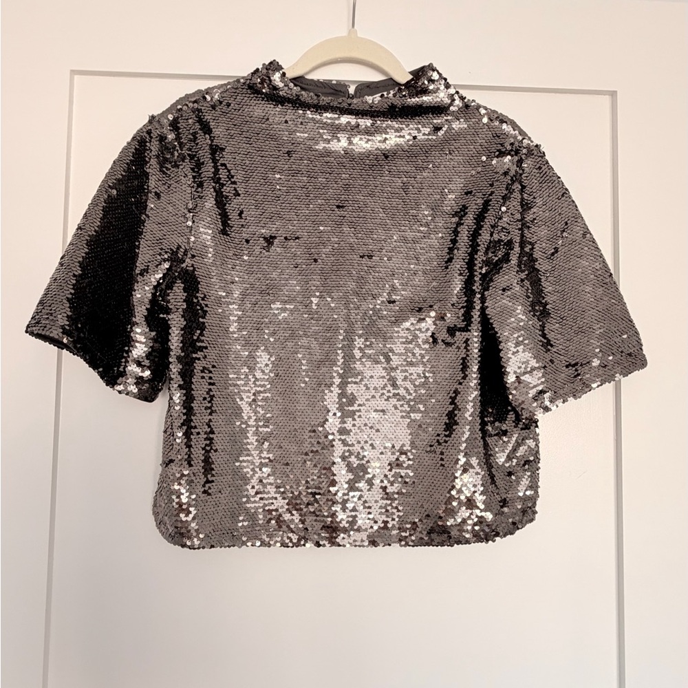 H&M Shimmering Silver Sequin Blouse